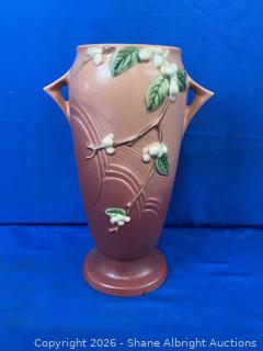 【kwdps981 】Granby Workshop 花瓶 vase 1946 Snowberry Dusty Rose 10.5” Vase 1v1-10 Roseville In Relief