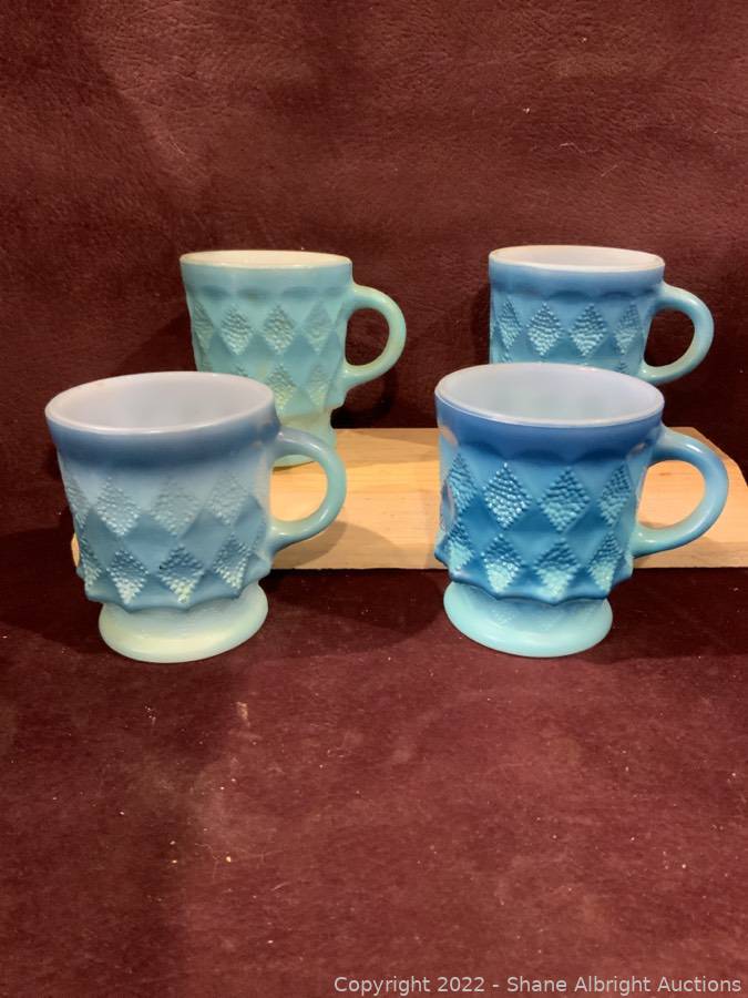 Vintage Fire King anchor hocking Kimberly diamond blue coffee mug, set of 4  Auction | Shane Albright Auctions