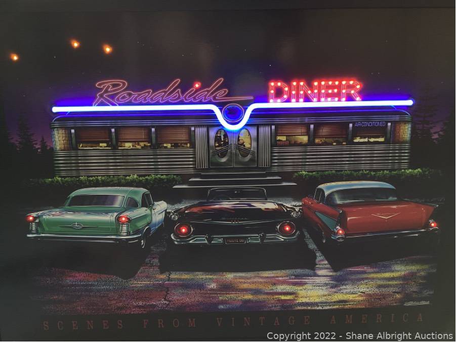 KZ098 【ビンテージ90's】 Lane レーン　モダンアート Vintage America Dinner Picture with Neon Lights 27in x 36in