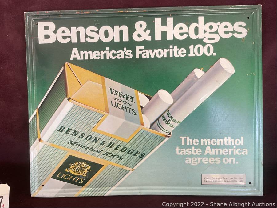 benson and hedges cigarettes Vintage 1985 metal Benson and hedges 100 cigarette sign Auction