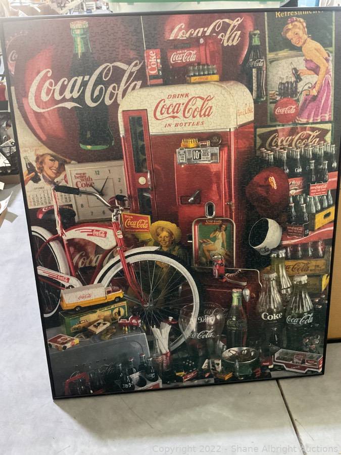 Framed Coca Cola Puzzle. 34.5” x 43” Auction