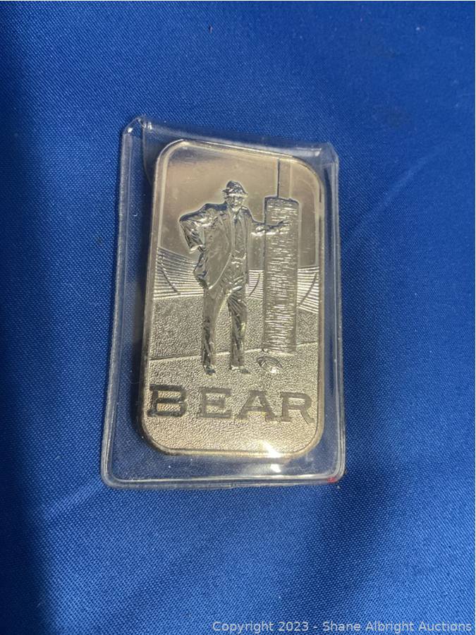 Bear Bryant 1oz Silver Bar. Auction | Shane Albright Auctions
